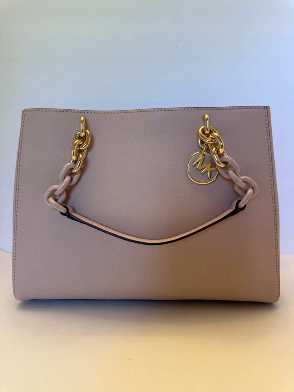 Michael Kors Dusty Pink Saffiano Tote with Gold Chain Detail